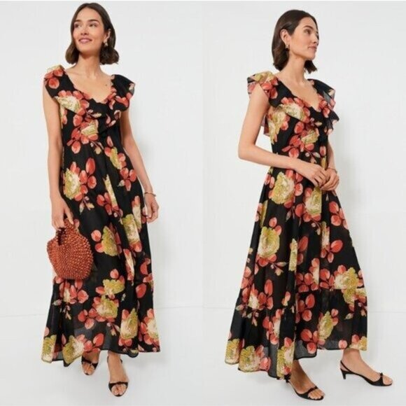 The Great NEW Cabbage Rose Print The Geranium Dress Black Floral Maxi Dress M - Picture 2 of 11